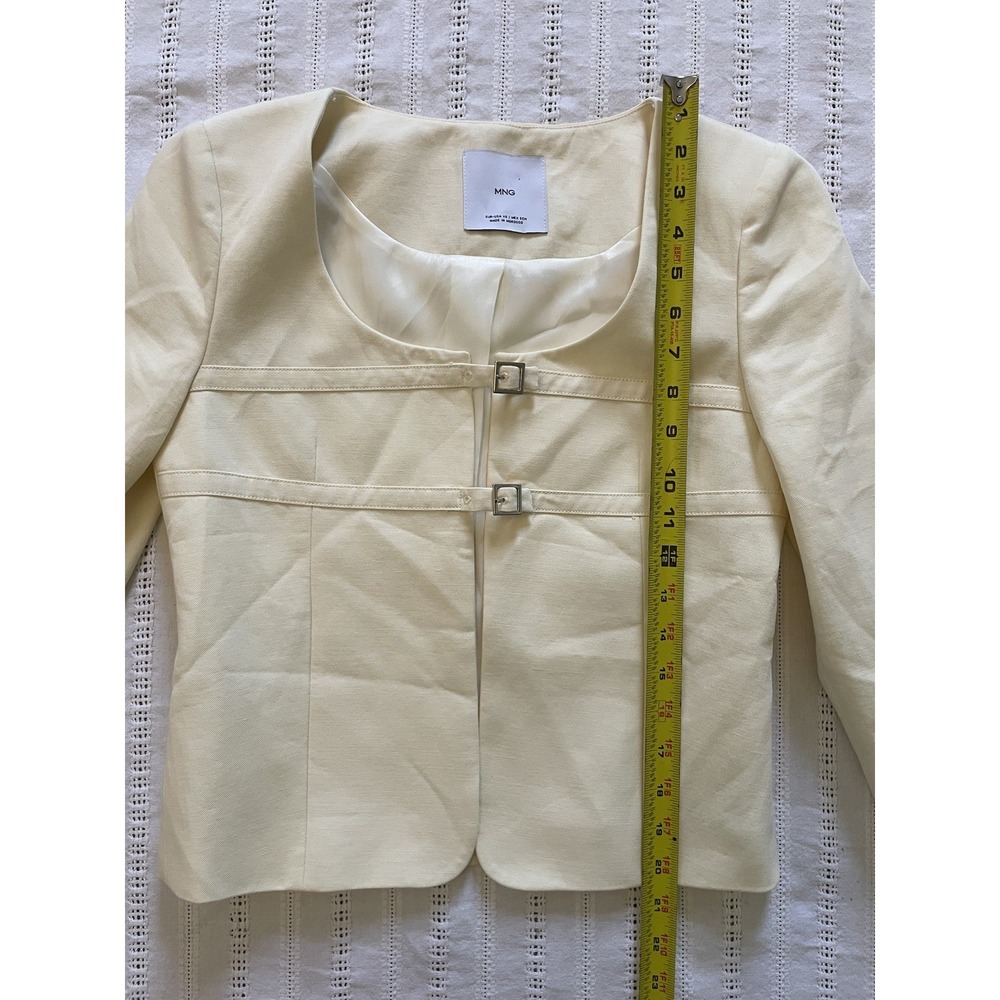 MANGO Double Buckle Cotton Linen Blend Cream Lined Short Blazer Size XS - Picture 11 of 13